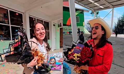 Maestra recibe flores de su amorcito y se hace viral 