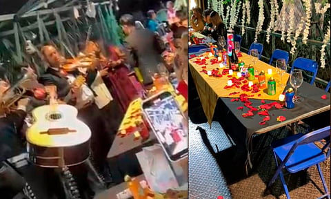 Tapatíos usan puente peatonal para festejar con mariachi y pizzas [VIDEO]