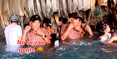 Hombre se rasura en la Grutas de Tolantongo en Hidalgo [Video]