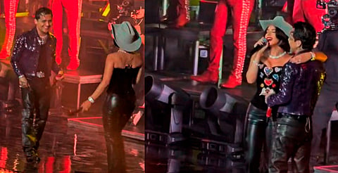 ¿Nueva novia? Christian Nodal se arrodilla ante Ángela Aguilar durante concierto [VIDEO]