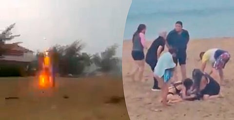 Captan momento en el que rayo impacta a 3 niños en la playa [VIDEO]