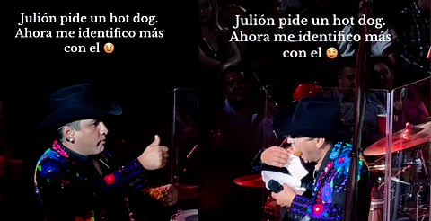 ¡Le ganó el hambre! Julión Álvarez interrumpe su concierto para comerse un hot dog [VIDEO]