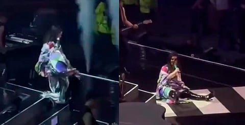 Laura Pausini se cae de las escaleras a medio concierto [VIDEO]