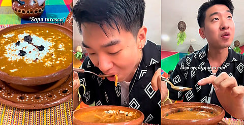 Influencer coreano prueba Sopa Tarasca en Morelia y así reaccionó [VIDEO]