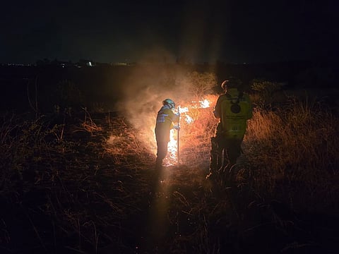 Incendio de pastizal moviliza a cuerpos de emergencia en Praderas del Indio