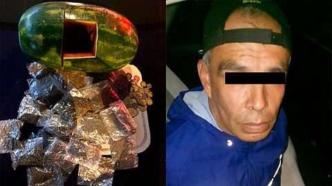 El hombre, de 44 años, ocultaba marihuana dentro de una sandía (Foto: @c4jimenez)
