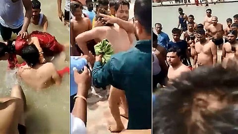 सरयू में नहाते समय पति के पत्नी को चूमने पर हुआ विवाद [Photo- Twitter]