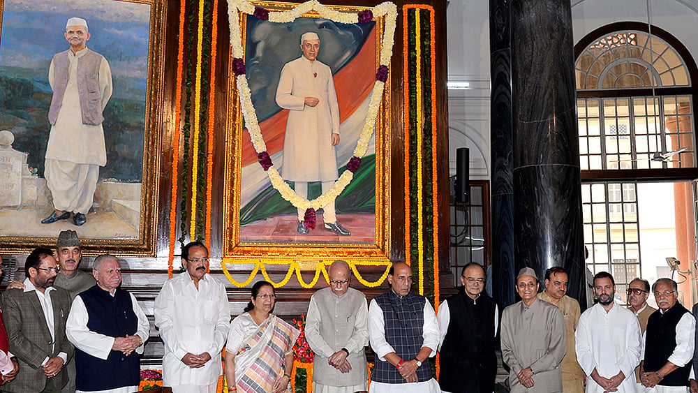 Lok Sabha Speaker Sumitra Mahajan leads
MPs in paying floral tributes at the portrait of
Pandit Jawaharlal Nehru in the Central Hall of Parliament House on November
14, 2016, Nehru’s 127th birth anniversary.
