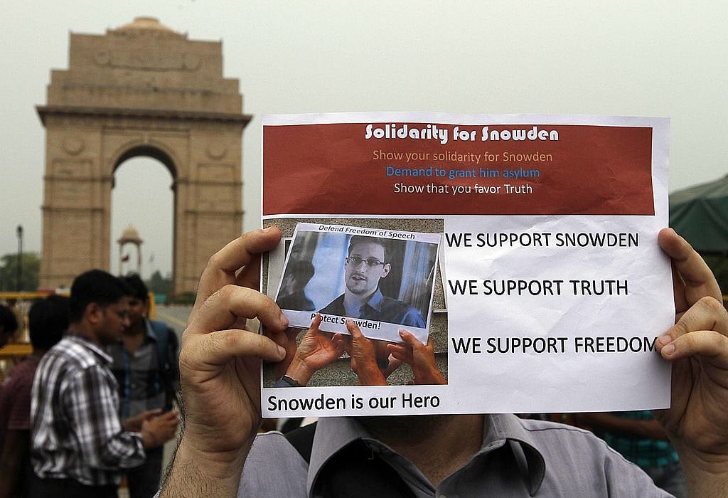 A solidarity protest with US whistleblower Edward Snowden at India Gate, New Delhi