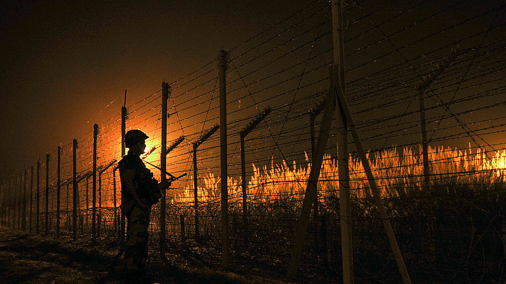 A BSF soldier on guard near Akhnoor, Jammu &amp; Kashmir