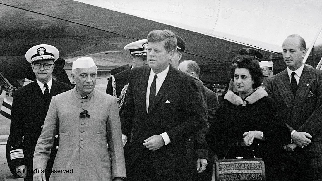 A NEW BEGINNING—President John F Kennedy receives  Prime Minister Jawaharlal Nehru on arrival at Andrews Air Force Base in 1961. Also seen is Indira Gandhi