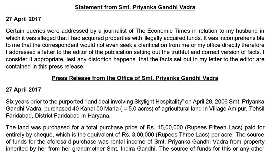 Allegations over land in Haryana baseless: Priyanka Gandhi Vadra