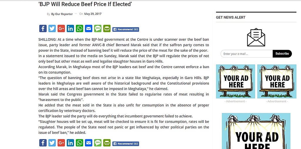In Shillong, BJP promises to lower price of beef