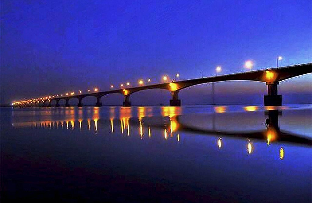 PM inaugurates India’s longest river bridge,  started by UPA