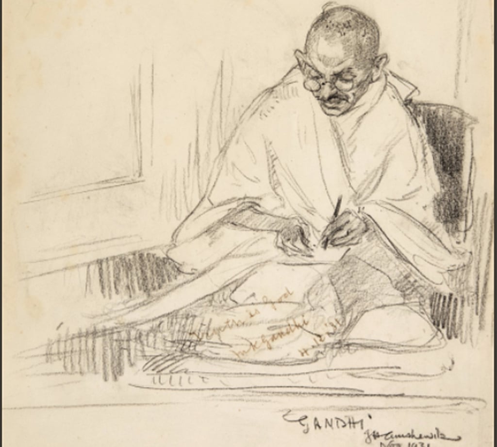 Gandhi’s rare pencil portrait at Sotheby’s sale