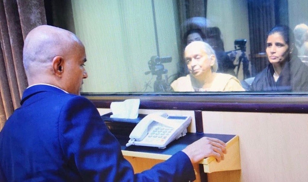 Islamabad: Kulbhushan Jadhav interacts with wife, mother through glass panel