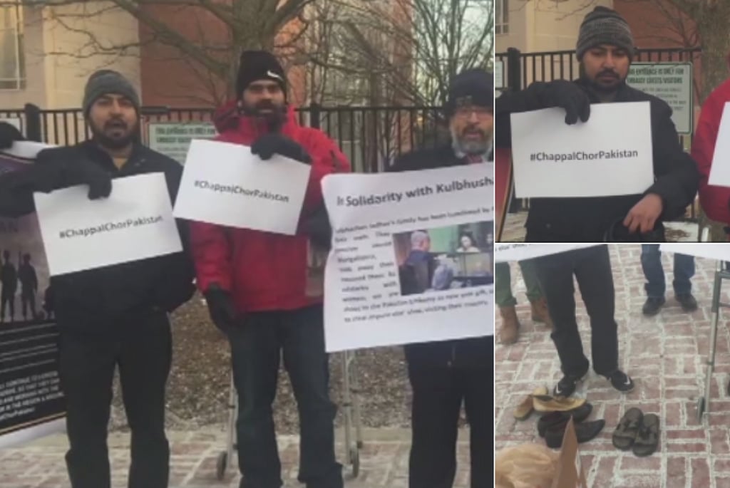 Protest outside Pak embassy against Jadhav’s family treatment