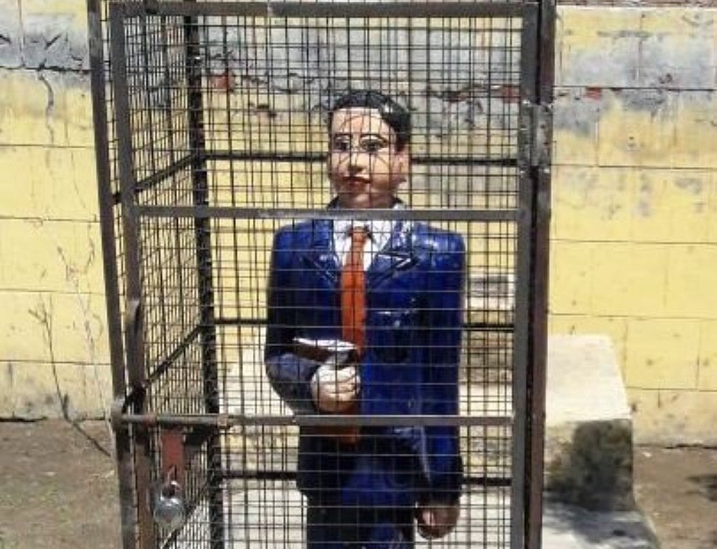 Ambedkar statue placed in cage to save it from vandalism
