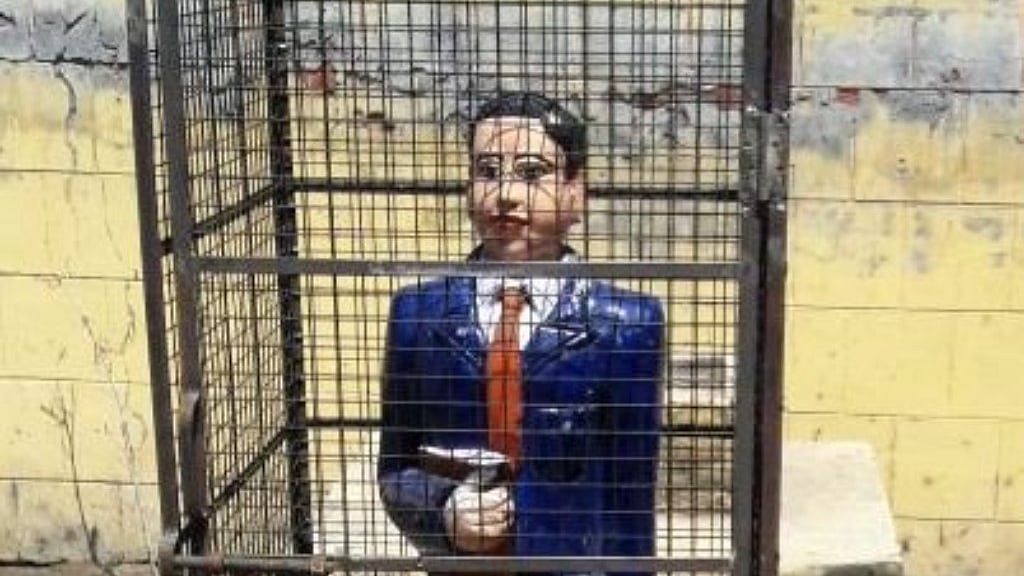 File photo of Ambedkar’s caged statue in Gaddi Chowk area of Uttar Pradesh’s Badaun district