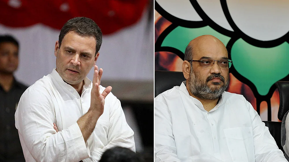 Rahul Gandhi (left) set to appear in UP court in defamation case lodged over comments on Amit Shah (right). (photos: INCIndia/X ; Vipin Kumar/Hindustan Times via Getty Images)