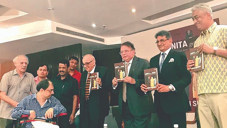 L-R: Arun Shourie, Justice AP Shah and Rajdeep Sardesai at the Anita Gets Bail book launch