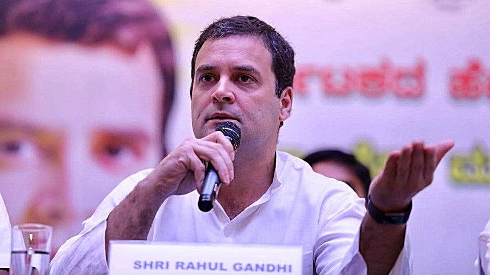 Congress President Rahul Gandhi  at a press conference in Bengaluru on Thursday, May 10 &nbsp;