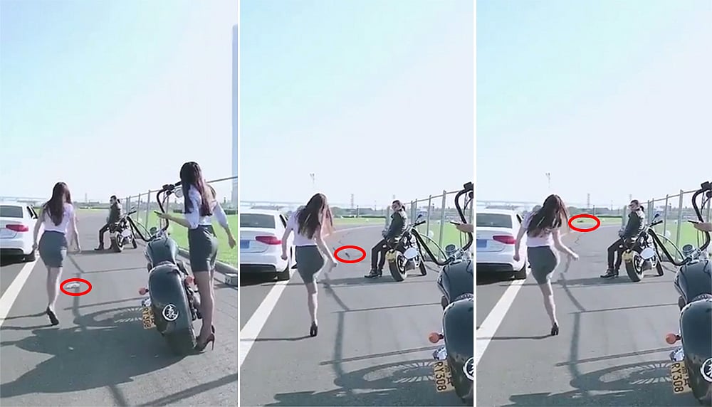WATCH: Woman free-kicks bottle, Ronaldo-style, back into litterer’s car