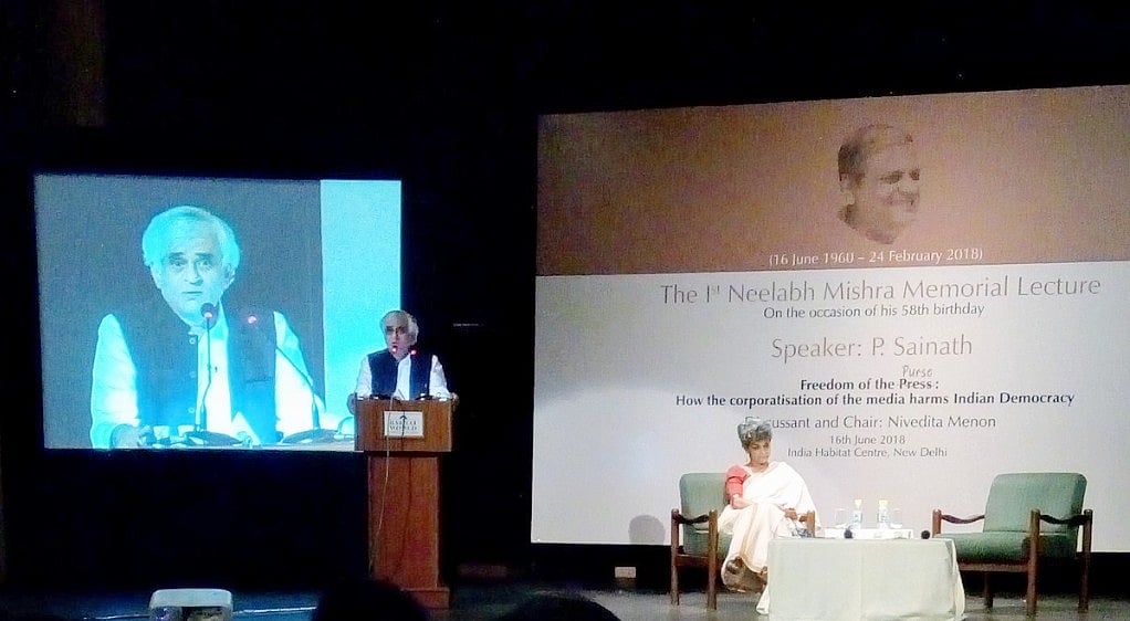 1st Neelabh Mishra Memorial Lecture: P Sainath talks about corporatisation  of media