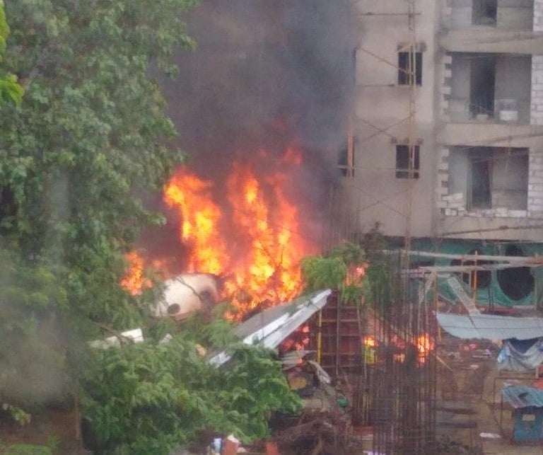 Five killed as chartered plane crashes in a busy Mumbai suburb 
