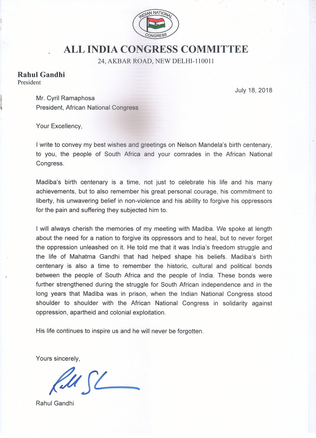 Forgive the oppressor, not the oppression: Rahul recounts Mandela’s personal advice