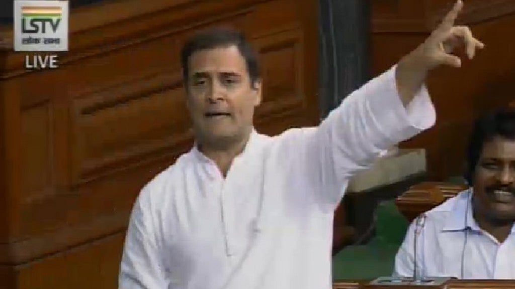 Congress President Rahul Gandhi during his speech in Lok Sabha on Friday