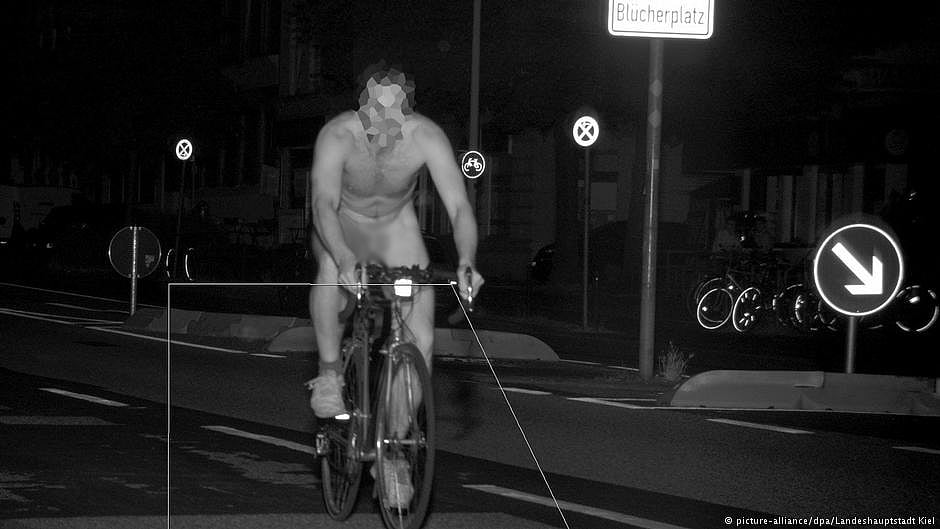Wearing only shoes, the man was caught by a speed camera at about 11.30 pm local time, heading in the direction of downtown Kiel on the evening of July 21