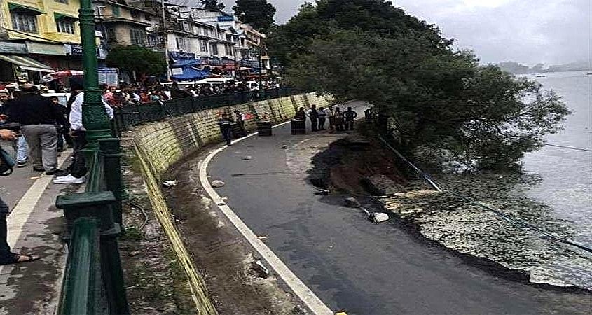 WATCH: Part of Nainital’s Mall Road collapsing into Naini lake 