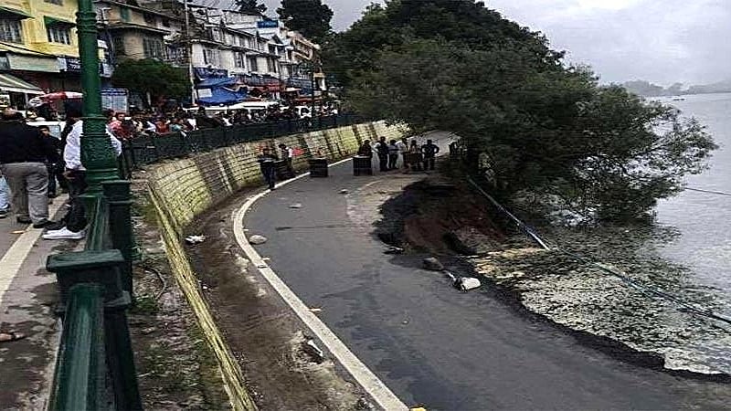 The section of Nainital’s Mall Road, from which a chunk broke off on August 18 and fell into the sacred Naini Lake