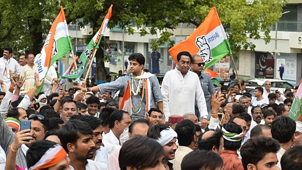 Madhya Pradesh Congress leaders Kamal Nath and Jyotiraditya Scindia