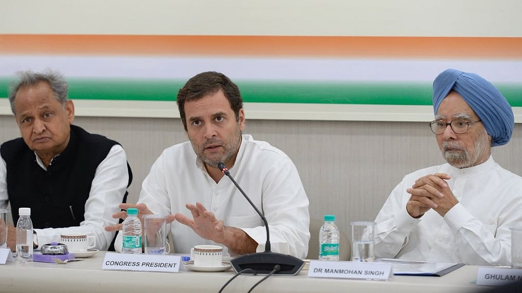 Congress President Rahul Gandhi (centre) and former Prime Minister Manmohan Singh at the Congress Working Committee meeting in Delhi on August 4