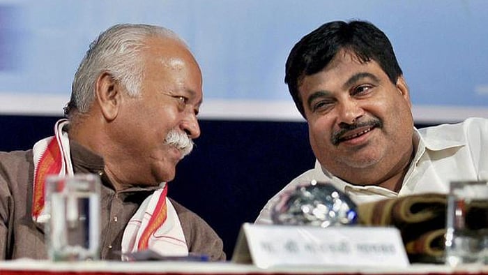 RSS Chief Mohan Bhagwat with Union Minister Nitin Gadkari