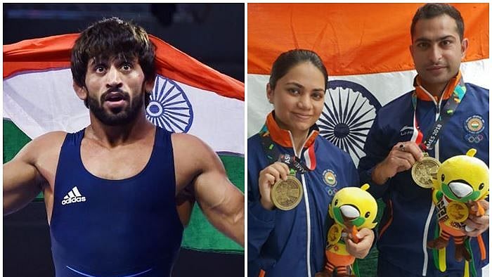 Wrestler Bajrang Punia and shooters Apurvi Chandela and and Ravi Kumar 