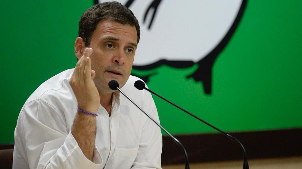Congress President Rahul Gandhi addresses a press conference in New Delhi on Saturday, September 22