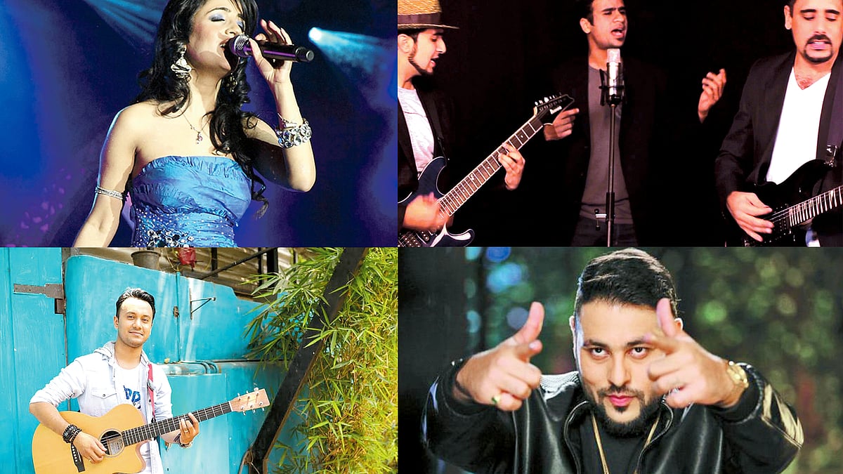 (clock-wise from left) Singer Sourabh Joshi, Shibani Kashyap, Antariksh and Punjabi rapper Badshah