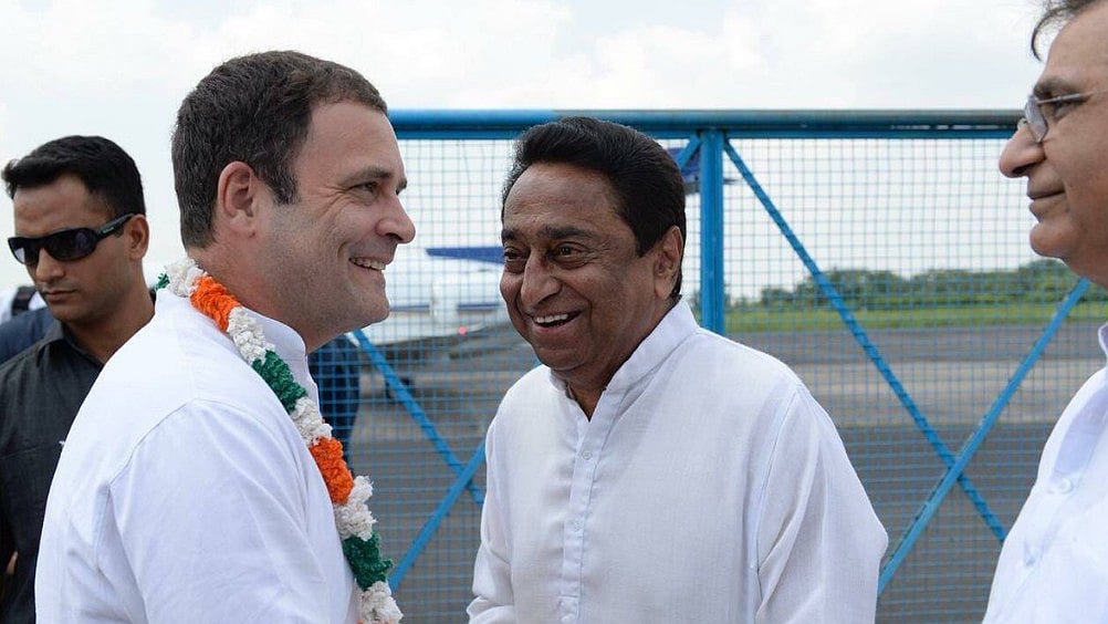 Congress President Rahul Gandhi with Madhya Pradesh Congress President Kamal Nath in Bhopal on September 17, 2018