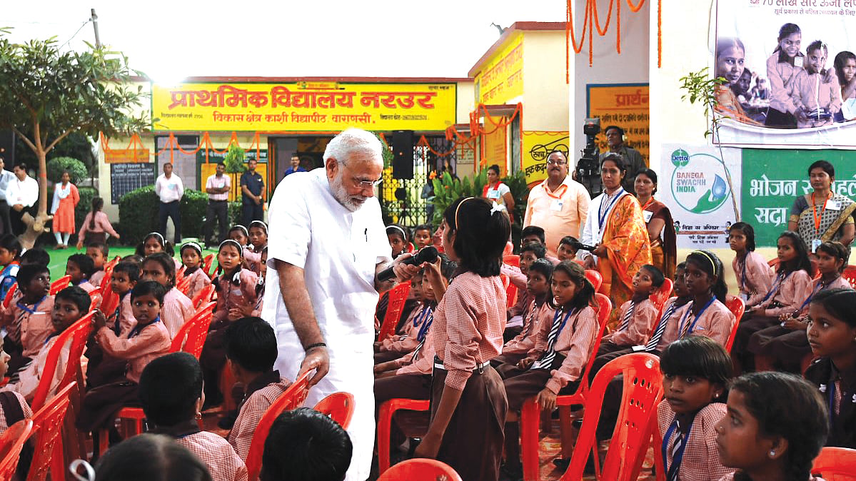 Prime Minister Narendra Modi interacts with schoolchildren&nbsp;