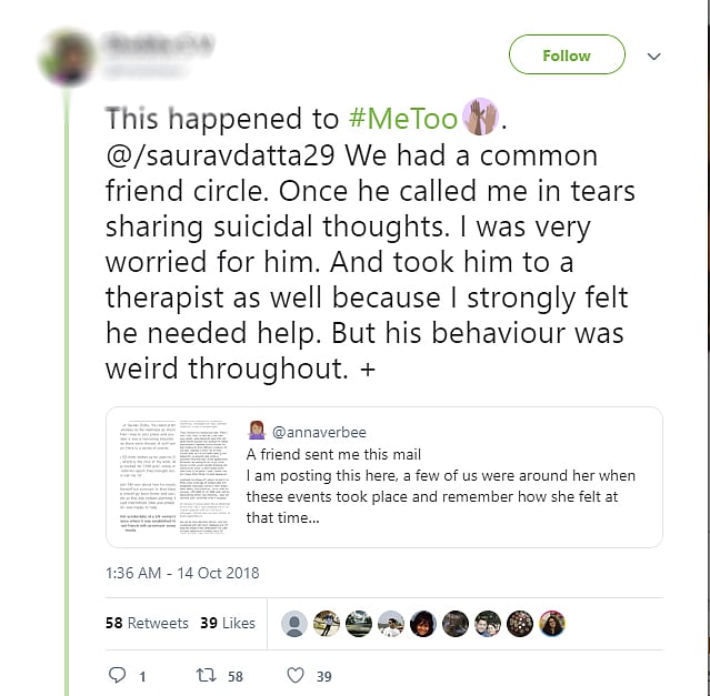 Journo Saurav Dutta accused of sexual harrasment writes article on #MeToo