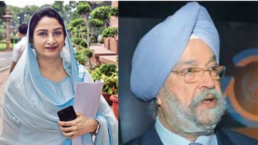 Minister for Food Processing Industries Harsimrat Kaur Badal (L) and Minister of State for Housing and Urban Affairs Hardeep Puri (R)