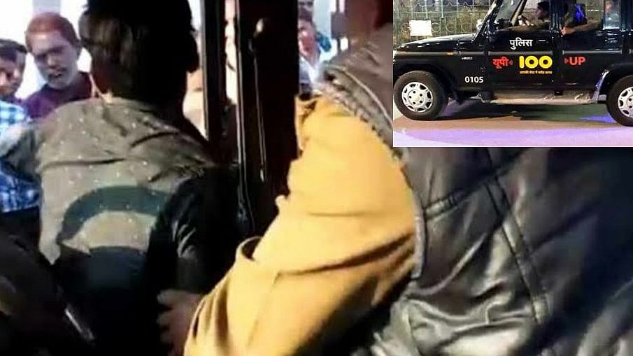 Video grab of the man being dragged out from the police man 