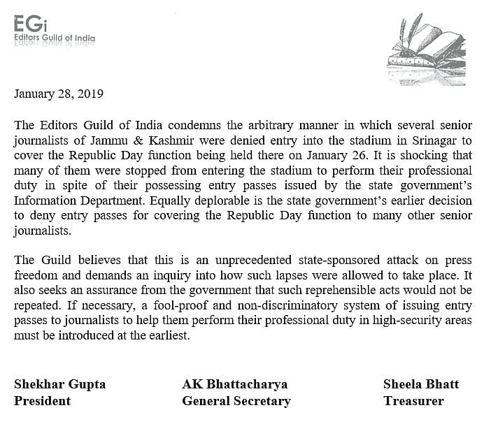 Journalists barred from entering R-Day; Editors Guild calls it an attack on press freedom