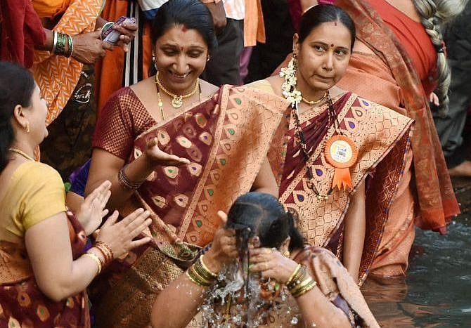 Hundreds of women carry out march for women’s empowerment at Kumbh Mela