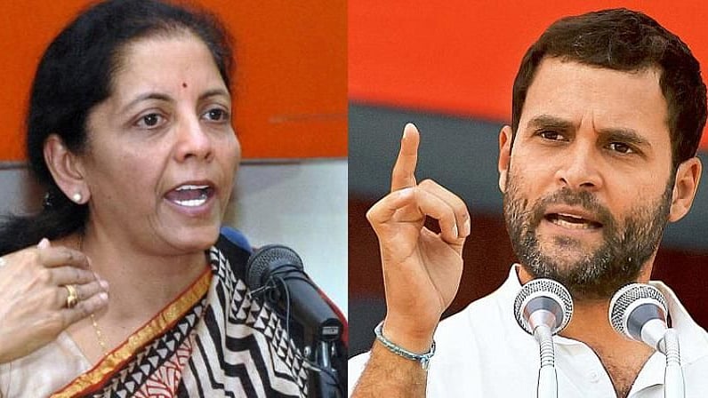 Defense Minister Nirmala Sitharaman (L) and Congress President Rahul Gandhi (R)