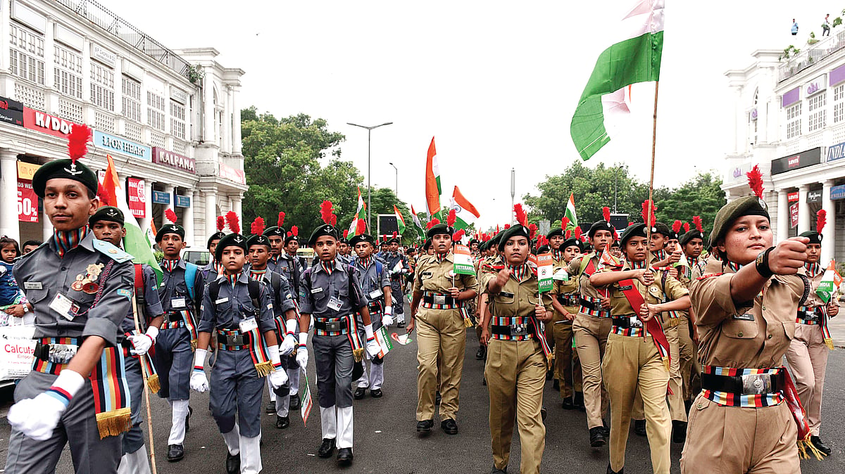 NCC cadets participate in ‘Kargil Parakram Parade’ during an event held in remembrance of soldiers killed in 1999 Kargil war in New Delhi (file photo)&nbsp;