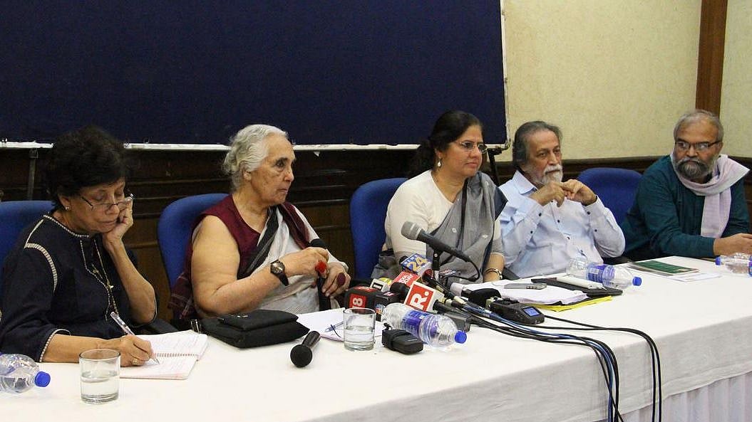 A file photo of the petitioners in the Bhima Koregaon case addressing a press conference